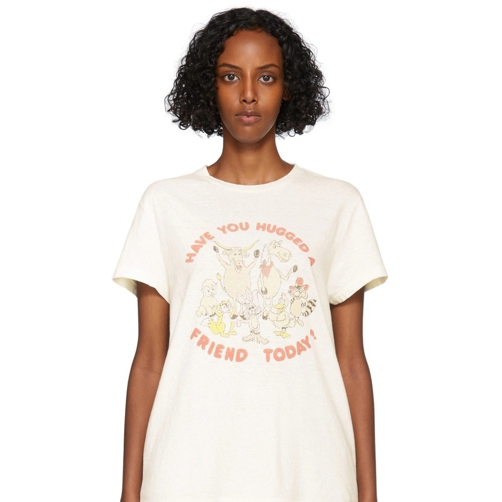 Re/Done Cream Graphic Short Sleeve Tee